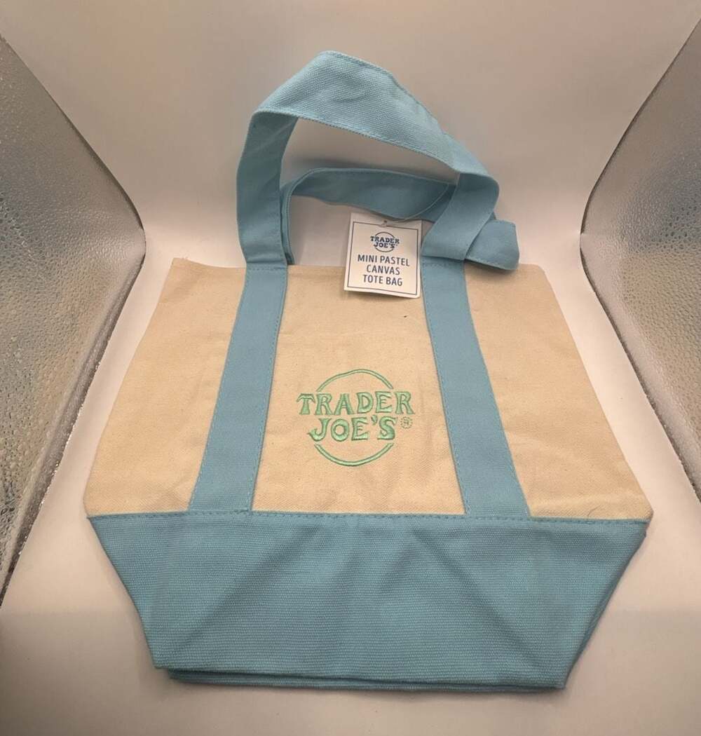 Trader Joe's Mini Pastel Canvas Tote Bag Blue
